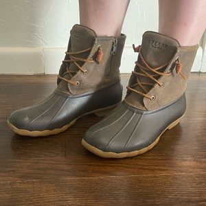 Sperry Saltwater Duck Boots Brown/Olive 8.5
